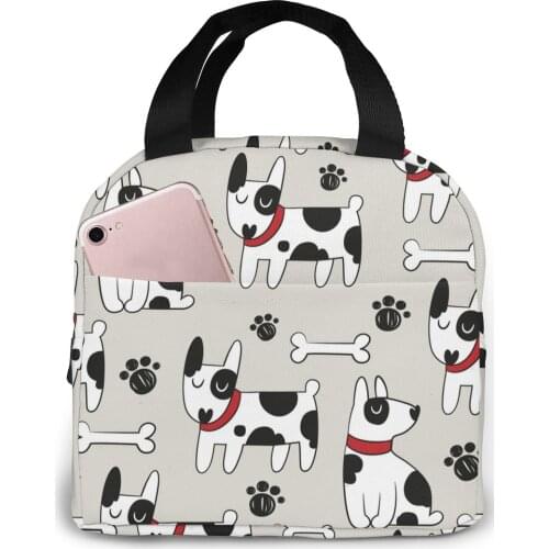 Dog Patternd Cooler Bag Portable Zipper Thermal Lunch Bag Convenient Lunch Box Tote Food Bag