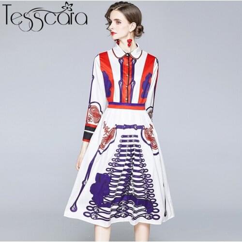 TESSCARA Women Autumn Vintage Dress Shirt Suit Set High Quality Elegant Party Robe Femme Runway Designer Casual Vestidos