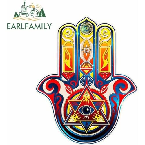 EARLFAMILY 13cm x 12.9cm for Hamsa Hand of Fatima Car Stickers Motorcycle Helmet Fine Waterproof Vinyl Material Decal Decoration