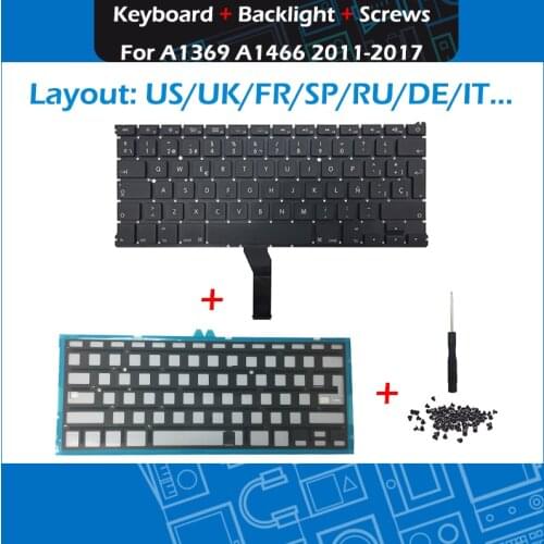 Full New A1466 Keyboard UK Layout + Backlight Screws for Macbook Air 13" A1369 A1466 Replacement keyboard 2011-2015 Year