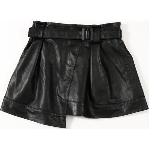 Genuine Leather 2020 spring new wild street skirt women sheepskin irregular elastic waist A-line mini skirt
