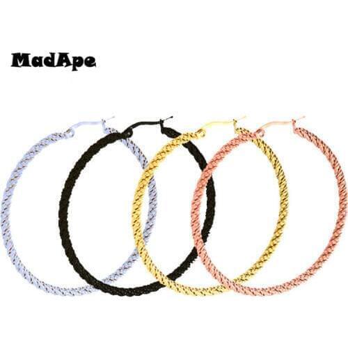 MadApe 2019 Trendy Hip-Hop Big Hoop Earrings 316L Stainless Steel Jewelry Simple Style 3mm Diameter Round Earrings Women Gift