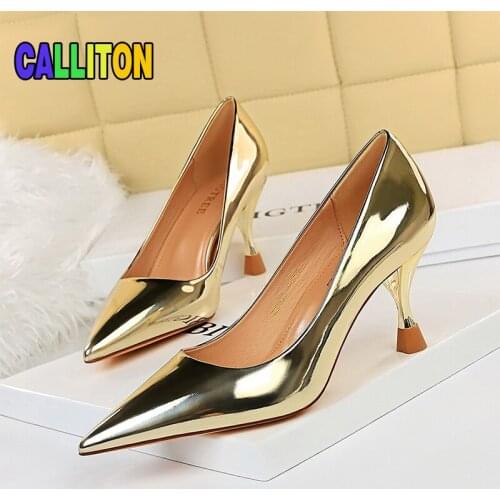 High Heels Womens Shoes Womens Sandals 2021 Patent Leather Glossy Fashion Sexy Banquet Party Single Shoes Autumn Lolita Shoes