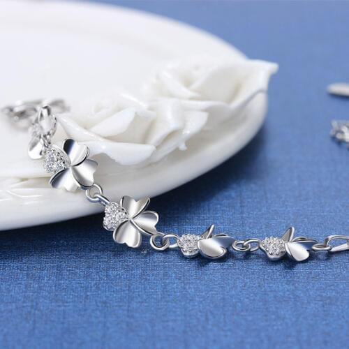 SA SILVERAGE Trendy Party Bracelet 2020 925 Sterling Silver Lucky Clover AAA Cubic Zirconia Bracelets for Women Fine Jewelry