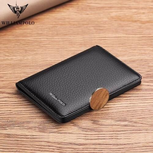 WILLIAMPOLO wallet Men slim Travel Genuine Leather Luxury Brand Credit Card Holder thin wallets new fashion