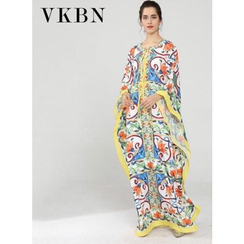 WQJGR 2021 Spring and Summer Dress Women Batwing Sleeve Vestidos De Fiesta Loose Printing Maxi Dresses for Women