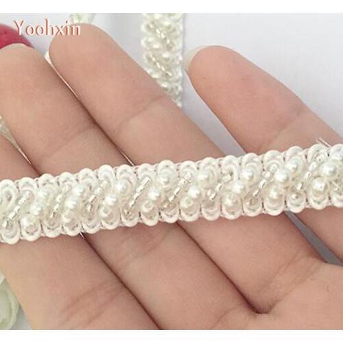 1.2CM Wide HOT DIY Pearl Embroidery Sewing flower Lace fabric Applique collar Ribbon Trim fringe tassel guipure dress decoration