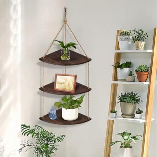 1 PC 3 Layers Planter Pot ShelfGood Load Capacity Wooden Hanging Flower Pot Shelf Decor for Household/Living Room Plant Rack