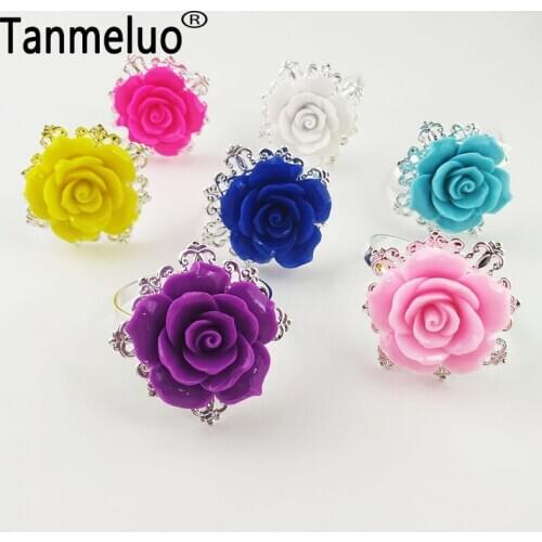 12PCS Bloom flower napkin holder with resin stones party hotel table dinner decoration silver metal napkin ring servilletero