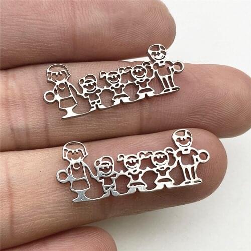 6PCS 11*28mm 100% Stainless Steel Big Family Jewelry Diy Making Handmade Double Pattern Family Members Charm Pendant