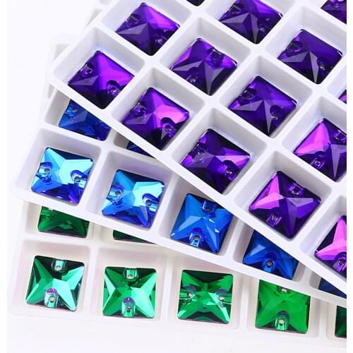 8,10,12,14,16,22mm Square Sew on Rhinestones Crystal Glass Flatback sewing stone popular colors Beads Dress Craft Supplies