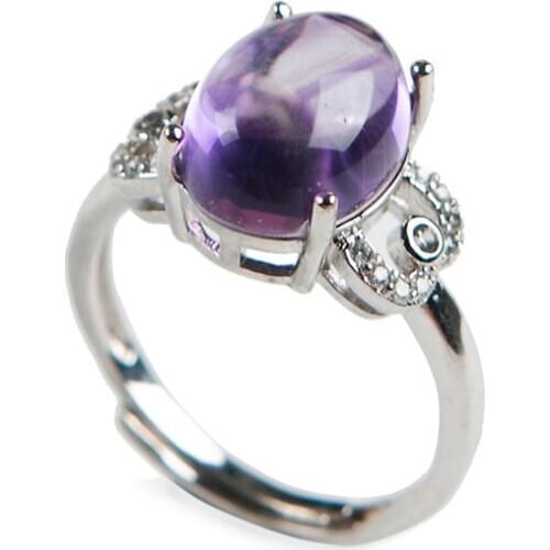 925 Sterling Silver Fine Jewelry Party Rings Adjustable Size Genuine Purple Natural Amethyst Ring