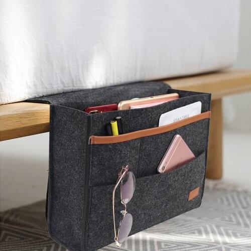 Felt Bedside Storage Bag Pouch Bed Desk Bag Sofa TV Remote Control Hanging Caddy Storage Organizer Bed Holder Pockets 1pc