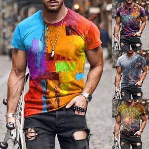 Men New Fashion Abstract Printed Casual Tops Summer Loose Short Sleeves Tops Round Neck T-Shirts Plus Size