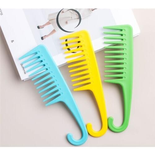 Colorful Wide Tooth Combs Large Hook Handle Reduce Hair Loss Comb Hairdress Tooth Combs Plastic Salon Dyeing Styling Brush Tools