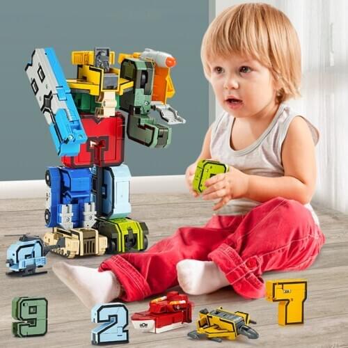 9pc/set Creative Blocks Assembling Robot Toy Educational Blocks Action Figure Number Transformation Robot Deform Plane Car Gifts