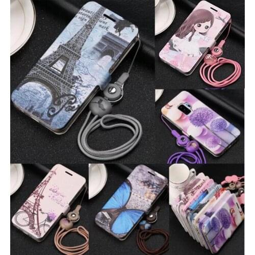 Leather Case For Samsung Galaxy S9 Case Cute Painted Flip Wallet Stand Cover For Samsung Galaxy Note 8 Cover Capa