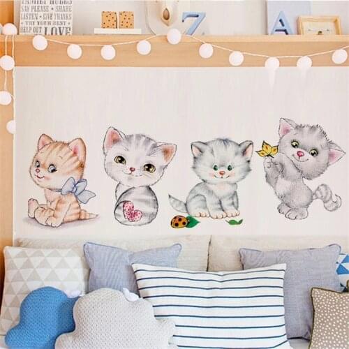 Cute Cartoon Kitty Wall Stickers Cat Animals PVC Decals DIY Wall Decals Mural Art for Kids Rooms Bathroom Toilet Home Decoration