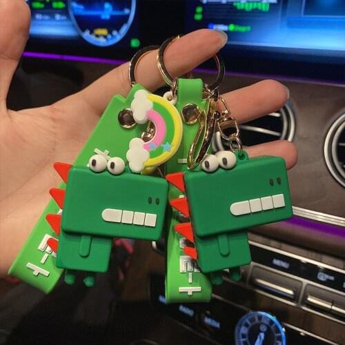 Cartoon Resin Square Dinosaur Keychain Cute Anime Doll Car Key Pendant Creative Women Men Kids Backpack Keyring ornament