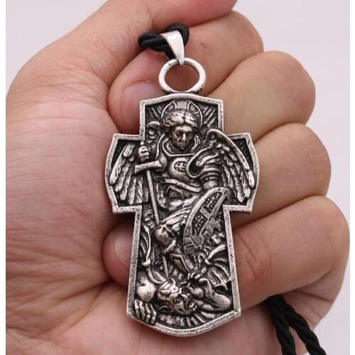 St. Michaels Archangel Metal Pendant Necklace Cross amulet mens Protect Jewelry direct sales With Gift Bag