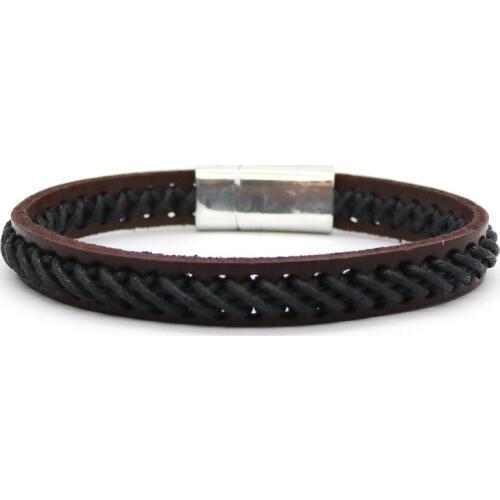 HOT Fashion Jewelry Mens Leather Bracelet Alloy Braided Bracelet With Magnetic Buckle Men Retro Simple Hand Strap Bracelet