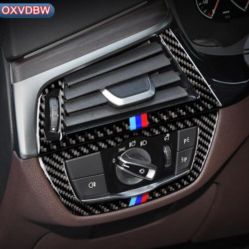 Carbon Fiber Interior Headlight Switch Vent Cover Trim Sticker Car Accessories For BMW 5 Series G30 2018 Car Styling Accessories