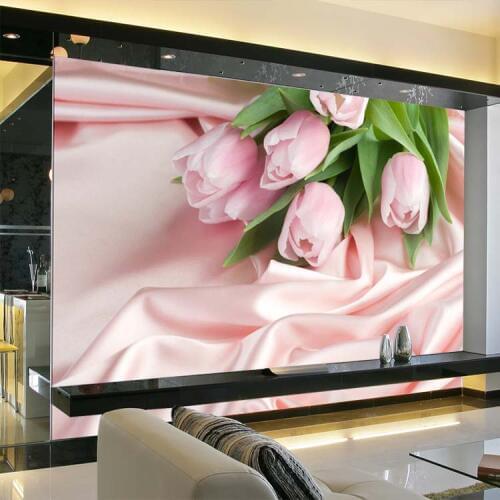 Customizable Size Pink Tulip Flower Mural 3d Wall Photo TV TV Background Wall Living Room Sofa Simple Modern Home Decor