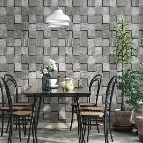 New 3D wallpaper papel de parede retro industrial style imitation tile antique brick block square lattice Creative wall paper