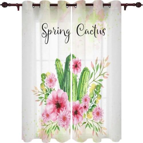 High EndNew Curtains Cactus Flower Watercolor Screens For Bedroom Living Room Kitchen Study Decoration Valance Window Curtains