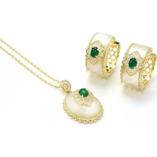 The New Launch Fashion Atmosphere And Modesty Paragraph Grab Green Stone Cold Porcelain Ring(US), Earrings, Necklaces Gift