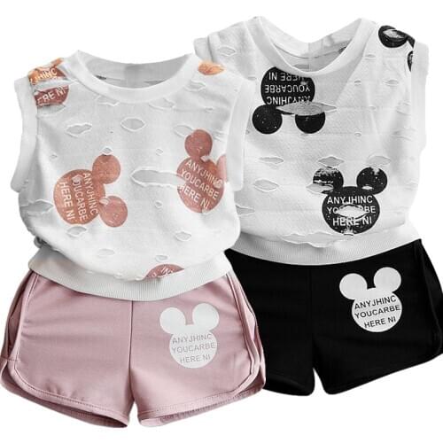Girls Clothes 2019 Summer Style Boys Baby Girls Clothing Sets Cartoon Print T-shirt Short 2Pcs for Kids Clothes 3-7Y Children
