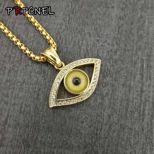 Hip hop Gold color Filled Plated Fashion Men Women 316L Stainless steel Necklace & Pendant Evil Eye Trendy Turkey Jewelry