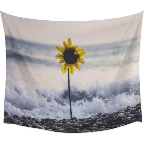 Sunflower Sea Beach Waves Wall Tapestry Cover Beach Towel Picnic Yoga Mat Home Decoration