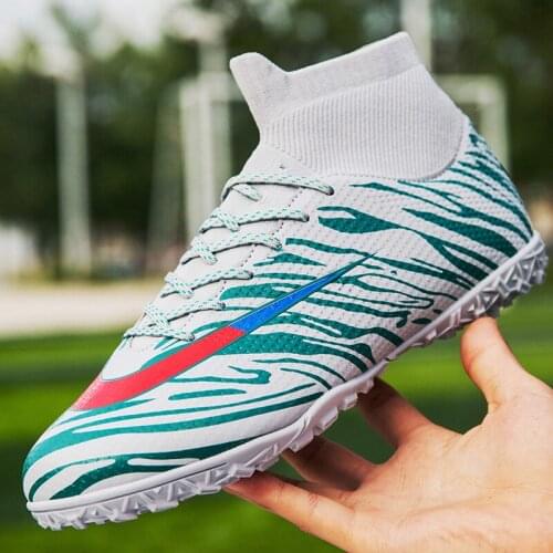 Professional Futsal Soccer Boots Men High Top Ankle Turf Football Shoes Indoor Soccer Sneakers Fashion Durable Sports Shoes Male