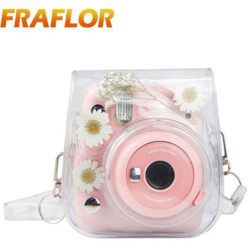 For Polaroid Camera Fuji Fujifilm Instax Mini 11/9/8 Transparent Dried Daisy Flowers PVC Camera Bag Case Cover Pouch Protector