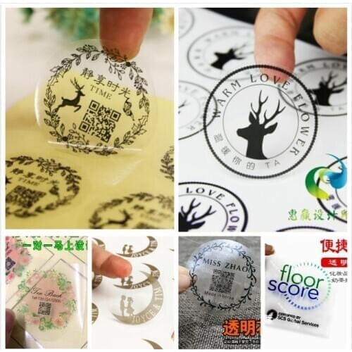 30mm Transparent Sticker lable with custom logo ( except white color logo printing)