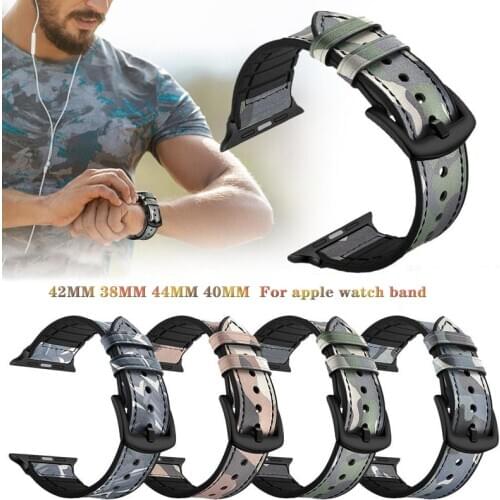 Camouflage Leather Strap For Apple Watch Band 44mm 40mm 42mm 38mm bracelet Belt For iwatch Series 6 5 4 3 Watchband Accessories