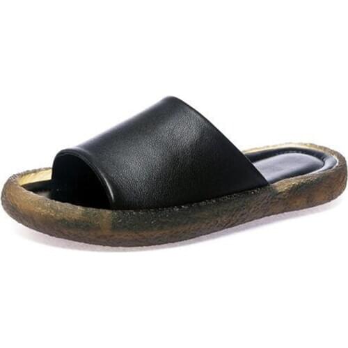 2021 New Summer Fashion Sandals Open Shoes Woman Full Genuine Leather Slippers flat Soft Bottom Wear Non-slip Casual Slippers