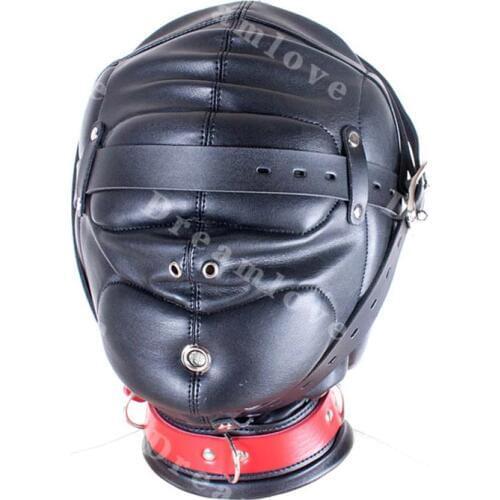 Kinky Soft Padded Leather Locking Role Play Sensory Deprivation Hood Head Enclosure Mask Fetish Costume