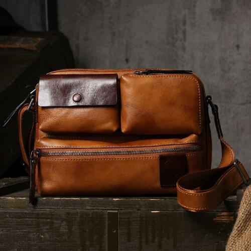 Men Tote Bags Famous Brand vegetable tanned Genuine Leather Man Messenger Bag Male Cross Body Shoulder Business Bags For Men