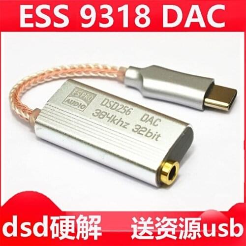For HUAWEI XIAOMI Headphone Amplifier HiFi Decoding USB Type C To 3.5MM female Adapter DAC Portable Audio Out type-c ess9318