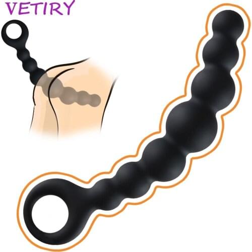VETIRY Silicone Long Anal Plug Prostate Massager Sex Toys for Men Women Butt Plug with Pull Ring Anal Beads Vagina Open 7 Balls