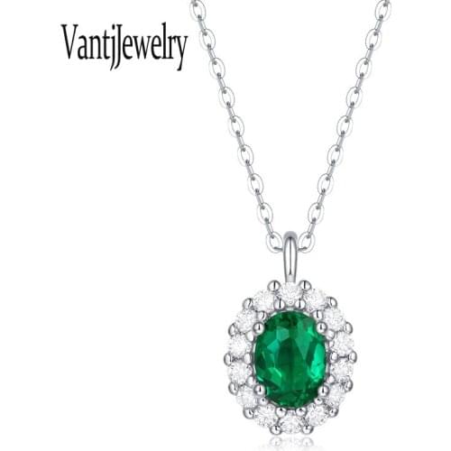 Lab Grown Emerald Pendant Sterling 925 Silver Necklace Created Gemstone 1.5ct for Women Wedding Birthday Party Jewelry Gift