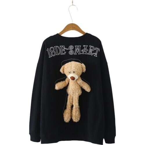 YUPINCIAGA 2020 Autumn New Cute Back Bear Doll Sweatshirt Long Sleeve O-Neck Cotton Kawaii Pullovers Femme Casual Tracksuits