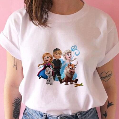 Frozen II Elsa Anna Olaf Harajuku Style Cartoon Cute Print Short Sleeve T-shirt Women Summer O-neck Tee Shirt Girls Top Dropship