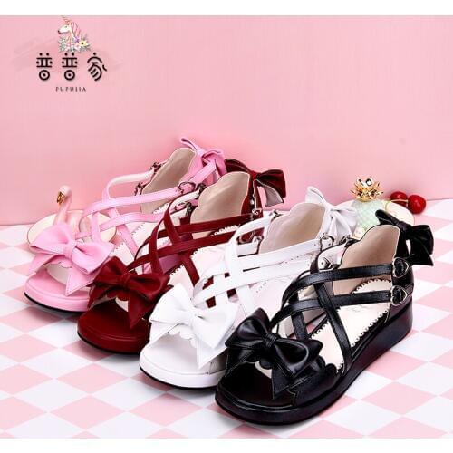 Princess sweet lolita shoes Popular Japanese Lolita sandals for girls with round heads open toes and sweet bows women pu8021