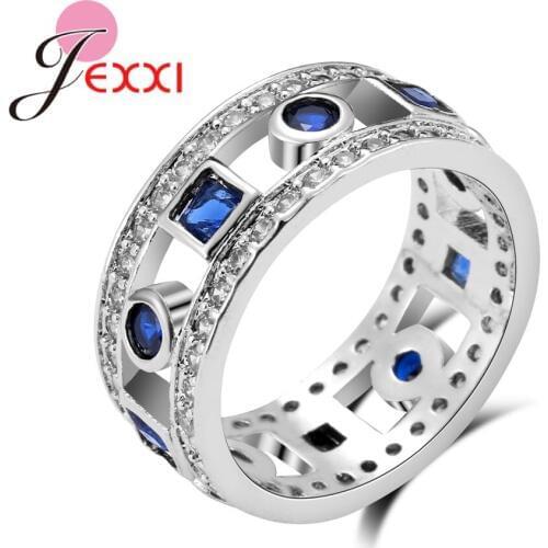 Fashion Accessorie 925 Sterling Silver Wedding Rings For Women Blue CZ Crystal Finger Ring Bijoux Anillos Christmas Party