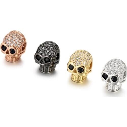 1.4*1cm skull spacer micro pave cz cubic zirconia zircon beads metal Crystal bracelet DIY making silver gold plated dg3543