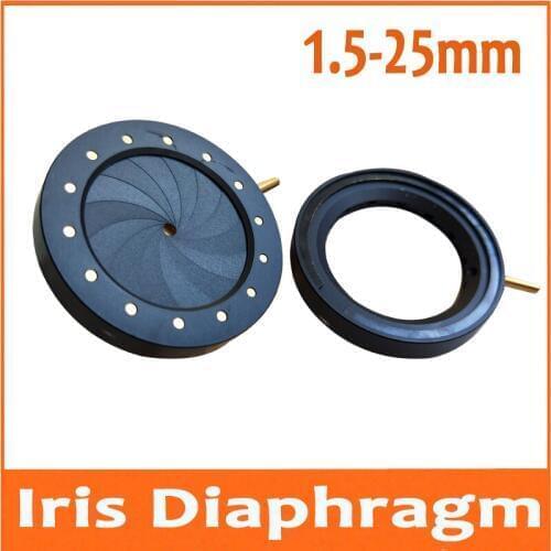 1.5-25mm Amplifying Diameter Zoom Optical Iris Diaphragm Aperture Condenser with 14 Blades for Digital Camera Microscope Adapter