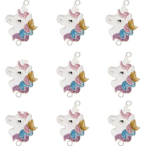 10pcs/lot Alloy Animal Charms Unicorn Rabbit Colorful Connector Pendant For Woman Girls Making Jewelry DIY Ornament Decoration